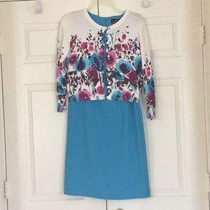 Turquoise sheath dress with matching sweater